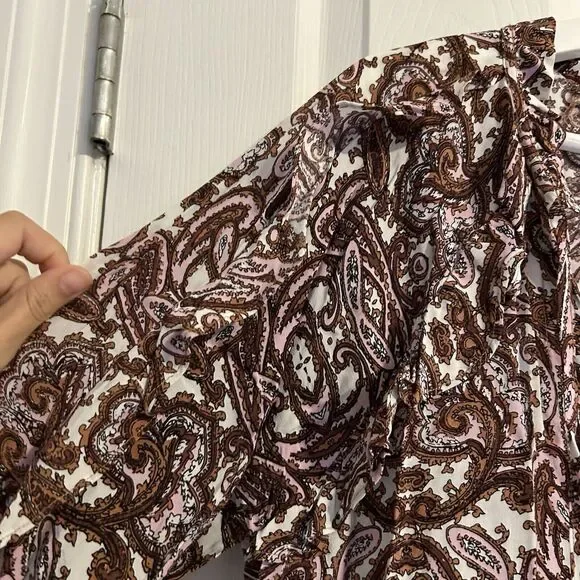 For Love and Lemons Romy Dress Paisley Brown Pink White Ruffle Long Sleeve Mini - Picture 6 of 12